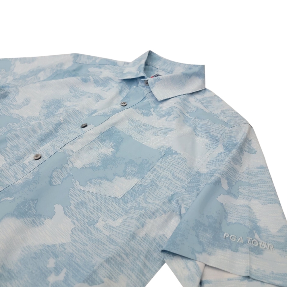PGA Tour Apparel Abstract Sky Print Golf Shirt Blue Lightweight Sporty Men's S - Picture 8 of 16